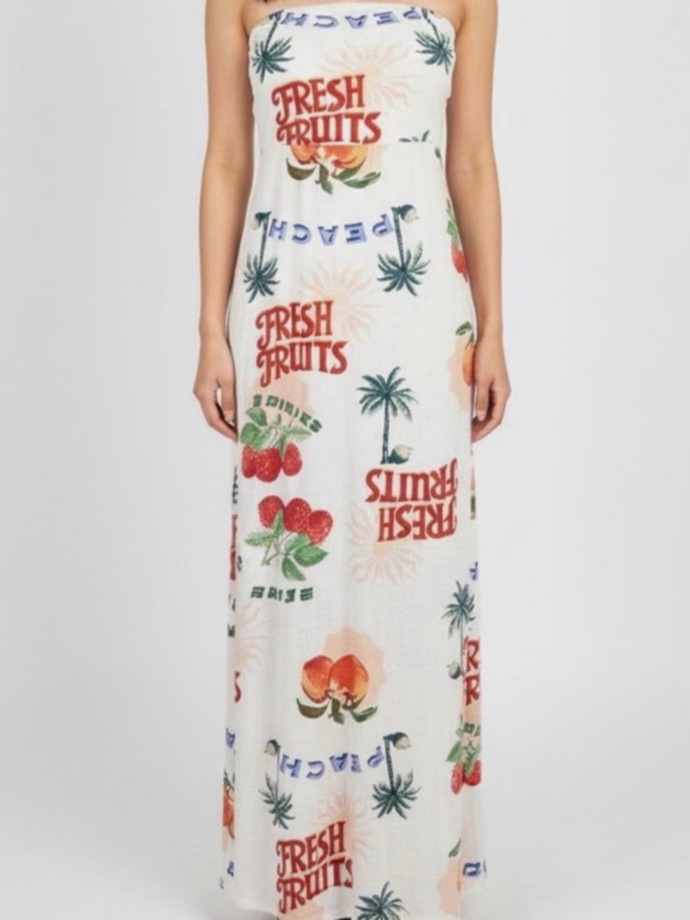 Strapless White 'Fresh Fruits' Print Maxi Dress by paper heart (anthropology)